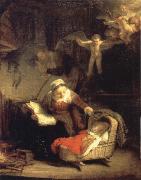 REMBRANDT Harmenszoon van Rijn The Holy Family with Angels oil painting on canvas